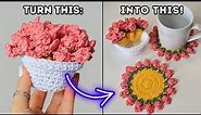 Crochet Flower Coasters and Pot Tutorial | Tulip Coaster with Pot 🌸 Brunaticality Crochet