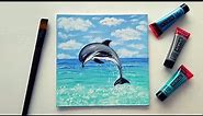EASY DOLPHIN ACRYLIC PAINTING STEP BY STEP for beginners / how to paint a dolphin over the sea