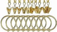 AMZSEVEN 90 Pack Curtain Rings with Clips, Drapery Clips with Rings, Hangers Drapes Rings 1.26 Inch Interior Diameter, Fits up to 1 Inch Curtain Rod, Gold Color