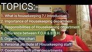 Introduction to Housekeeping department(OR what is h.k dept.) ||Chapter:-1 || Hotel Management || MM