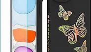 for iPhone 11 Case with Screen Protector,Cute Butterflies Designs on Soft Silicone Cover for Women Girls,Slim Fit Protective Phone Case for iPhone 11 6.1" -Black