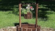 Sunnydaze Outdoor Wooden Wishing Well Garden Planter with Hanging Flower Bucket, 45 Inch