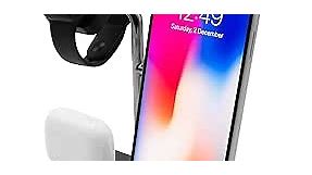 Macally Apple Charging Stand for Apple Watch and iPhone and Airpods - 3 in 1 Apple Watch Holder Stand Charger, Dock Compatible with All iPhones, iWatch, Airpod Series - Use Only Factory Cables