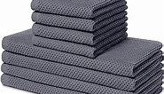 Homaxy 100% Cotton Kitchen Towels and Dishcloths Set, 12 x 12 Inches and 13 x 28 Inches, Set of 8 Bulk Kitchen Towels Set, Ultra Soft Absorbent Dish Towels for Washing Dishes, Dark Grey