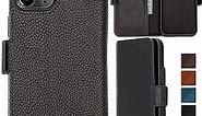 Bayelon for iPhone 12 Pro Max 6.7” Leather Wallet Case, Full Grain Leather Folio Flip Cover, RFID Blocking Credit Card Holder (Floater Black)