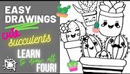 HOW TO DRAW CUTE SUCCULENTS + CACTI // step by step for kids