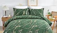 Emerald Green Gold Metallic Marble Christmas Comforter Set Queen Foil Print Glitter Bedding Sets with 2 Pillowcases for All Seasons, Soft Microfiber Filling Bedding Set 90"x90"