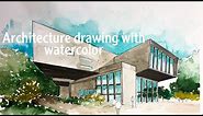 Architecture building watercolor rendering