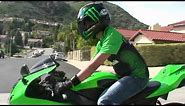All Green Kawasaki NINJA ZX6R Rider on the street - Monster Energy Gear
