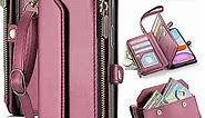Strapurs Crossbody for iPhone 11 Pro Max Case Wallet【RFID Blocking】with 10-Card Holder Zipper Bills Slot, Soft PU Leather Magnetic Wrist Shoulder Strap for iPhone 11 Pro Max Wallet Case Women,Wine Red