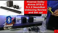 INCREDIBLE Sound for the Price! Hisense Dolby Atmos DTS:X 5.1.2 Soundbar Unboxing Review and Set up!