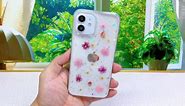 Abbery for iPhone 12/iPhone 12 Pro Case Floral Cute Design Glitter&Sparkle Clear with Real Dried Pressed Pink Flowers Pattern Slim&Thin Soft TPU Protective Women Girl's Phone Cover