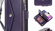 for iPhone 11 pro max Wallet case with Zipper Card Holders for Women,iPhone 11 pro max Phone Cases Slots Crossbody Flip Folio Book Cover with Credit Card Holder Men case - Purple