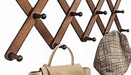 OROPY Wood Accordion Wall Hanger, Expandable Coat Rack Wall Mount with 14 Pegs, Expanding Hat Rack for Wall, X Shape, 27"×10", Walnut Color