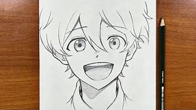 Easy anime sketch || How to draw Happy boy step-by-step