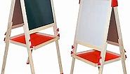 Number 1 in Gadgets Deluxe Standing Art Easel, Dry-Erase Board Chalkboard Magnetic Whiteboard Paper Roll and Accessories, Ultimate All-in-One Wooden Kid's Art Easel