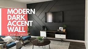 DIY ACCENT WALL FOR LIVING ROOM | MODERN DARK ACCENT WALL WITH A MOUNTED TV