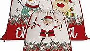 Set of 2, Personalized Santa Sack w/Drawstring - Name & Penguin, Deer, Snowman Designs - Custom Family Christmas Bag for Holiday Presents, 27" x 20" Canvas Santa Gift Bag - Delivery from Santa