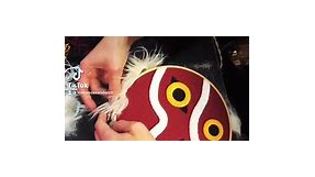 Finishing touches on a Princess Mononoke mask embroidery hoop! | Love & a Sandwich