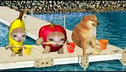 Happy Cat | Bananna Cat - Apple Cat - Cheems Doge go to Fishing | Happy Cat Funny 25