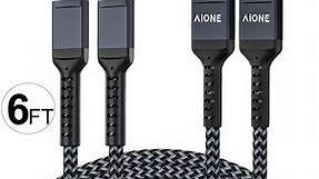 iPhone Charger Cord 6ft, Aione Lightning Cable Braided Fast Charging Cable for iPhone, Black (2Pack)