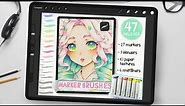 Copic inspired Marker Brush Set |Airbrush, Multiliner, Blender, Paper texture, Markers for Procreate