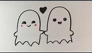 How to Draw Ghosts in Love - Cute - Halloween Drawings