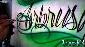 How to Airbrush Tattoo style script lettering with scrolls.
