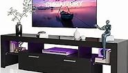 Clikuutory Modern LED 63 inch TV Stand with Large Storage Drawer for 40 50 55 60 65 70 75 Inch TVs, Black Wood TV Console with High Glossy Entertainment Center for Gaming, Living Room, Bedroom