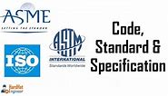 What is the difference between Code, Standard and Specification?