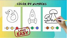 Color by Numbers Level- EASY | Complete Coloring Tutorial | Color by numbers: ROCKET, MUSHROOM, DUCK
