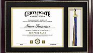 GraduatePro 11x17 Diploma Frame with Tassel Holder for 8.5x11 Certificate Shadow Box, Mahogany Gold Rim with Double Mat Black Over Gold, Real Glass