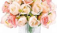 CEWOR 24 Heads Artificial Rose Flowers Bouquet Silk Flower Roses with Stems for Mothers Day Home Decor Bridal Wedding Party Festival Decor (2 Packs Champagne and Pink)