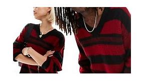 COLLUSION Unisex oversized v-neck sweater in red and black stripe | ASOS