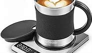 COSORI Coffee Mug Warmer & Mug Set for Desk, Cup Heater, Office & Christmas Gifts, 1°F Precise Temperature Control, Touch Tech & LCD Digital Display (77-194℉), 304 Stainless Steel, Silver/Black