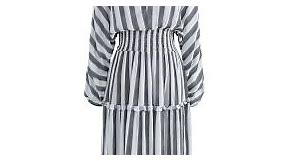 V-Neck Tie-String Striped Midi Dress