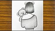 How to draw a girl holding a teddy bear || Girl drawing step by step || Easy drawing for beginners