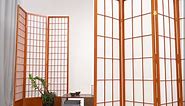 MoNiBloom Shoji Screen Room Divider 5.9ft Wood Oriental Portable Floor Standing Privacy Partition Screen, 4 Panel Home Office Decorative Wall Divider, Wood Room Divider, Walnut