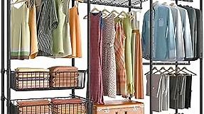 VIPEK V10 Wire Garment Rack 5 Tiers Heavy Duty Clothes Rack with Hanging Rods, Wire Shelves & 2 Slid Storage Baskets, Large Size Clothing Rack 85.4" W x 15.7" D x 76.4" H, Max Load 920 LBS, Black