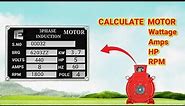 calculation of motor rpm , hp , wattage , current #electricalteluguofficial
