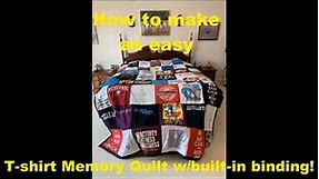 How to make an easy T-shirt memory quilt with easy built-in binding for beginners sewing tutorial