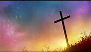 Glowing Christian Cross Under Star Filled Colorful Night Sky 4K Christian Worship Background Loop