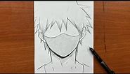 Easy to draw | How to draw cool anime boy wearing face mask step-by-step
