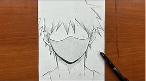 Easy to draw | How to draw cool anime boy wearing face mask step-by-step