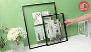 Frametory, Floating Picture Frame 5x7 - Black Metal Photo Frame - Real Glass - for Wall Mount Displays