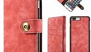 iPhone 7 Plus Case, iPhone 8 Plus Case, Vintage 2 in 1 [Magnetic Detachable] Flip Wallet PU Leather Slim Case [4 Card Holder] Slot Removable Folio Cover for iPhone 7 Plus / 8 Plus 5.5 inch - Red