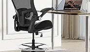 HOMIFYCO Drafting Chair, Tall Office Chair with Flip-up Armrests, Standing Desk Chair Counter Height Office Chairs with Footrest and Adjustable Lumbar Support Black