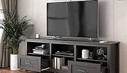 TV Stand for TVs up to 80 Inch Modern Entertainment Center with Double Drawers, Farmhouse TV Storage Cabinet Console Table with Adjustable Shelves for Living Room, Bedroom (70 Inch, Black)