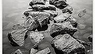 Black and White Beach Wall Art - Beach Stone Landscape Pictures Black and White Photography Wall Art Cool Wall Decor Art Print Poster Unframed 8x12inches/20x30cm
