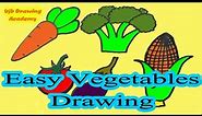 How to draw Winter Vegetables easy // Carrot, Broccoli, Tomato, Brinjal eggplant, Corn line art
